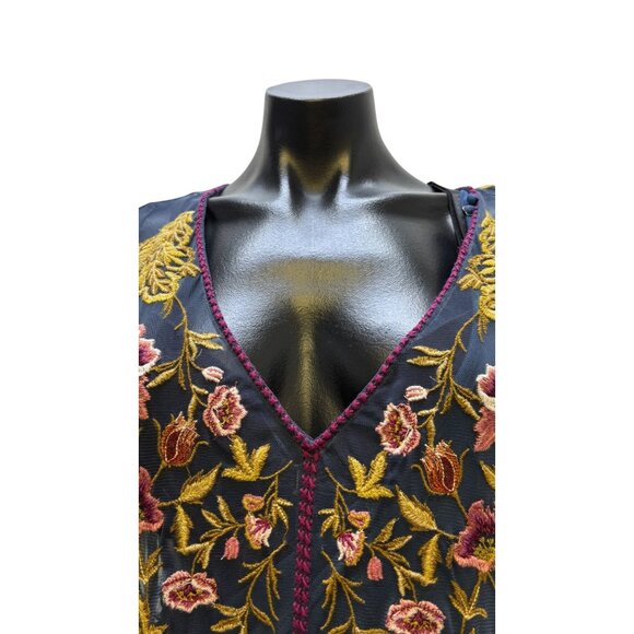 Sundance Embroidered Maxi Dress W/Slip Teal Floral V-Neck M - Picture 5 of 8